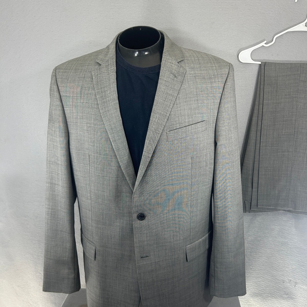 Egara Suit 46L 38x34 Slim Light Gray Crosshatch Wool 2-Piece Double Vent Modern